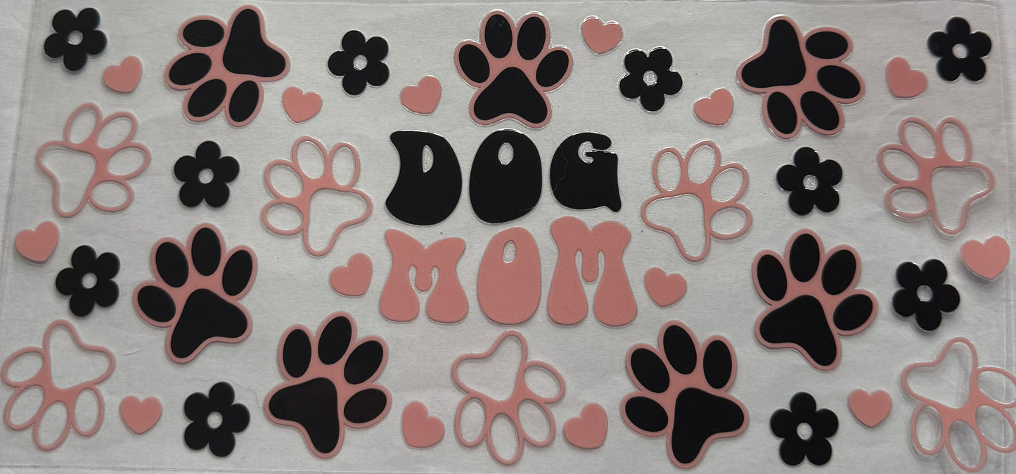 uvdtf transfer wrap Black and pink dog mom with paw prints
