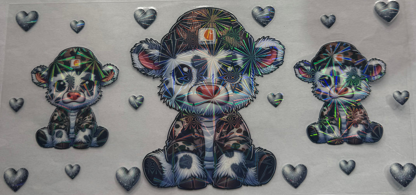 uvdtf transfer wrap holo Highland cow with Carhart hat