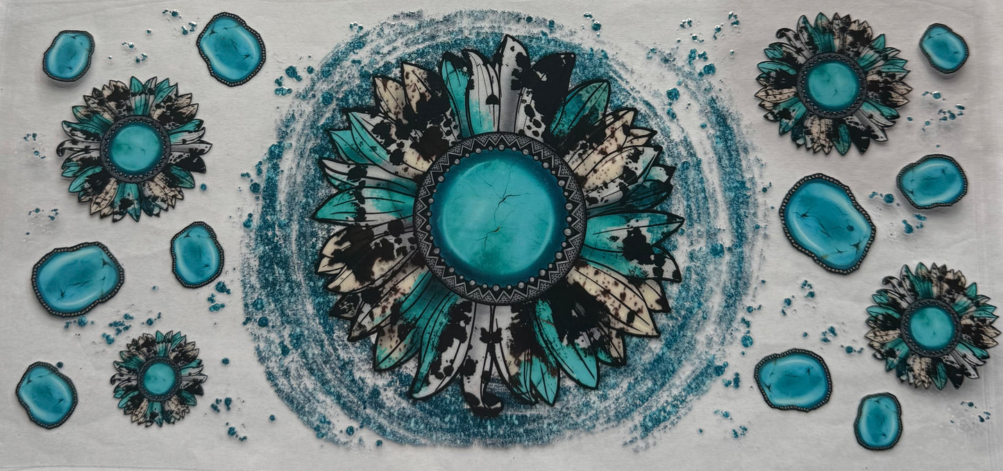 uvdtf transfer wrap teal western sunflower