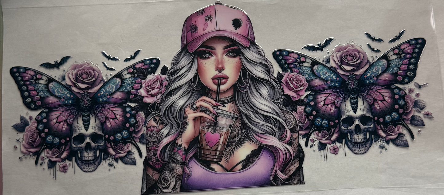 uvdtf transfer wrap girl with butterfly and skulls