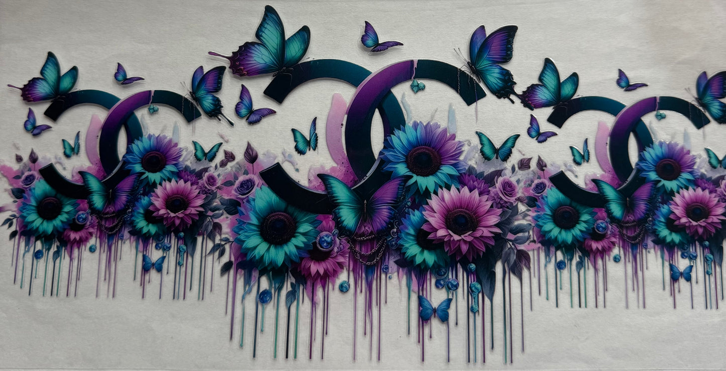 uvdtf transfer wrap Chanel purple teal floral and butterfly’s