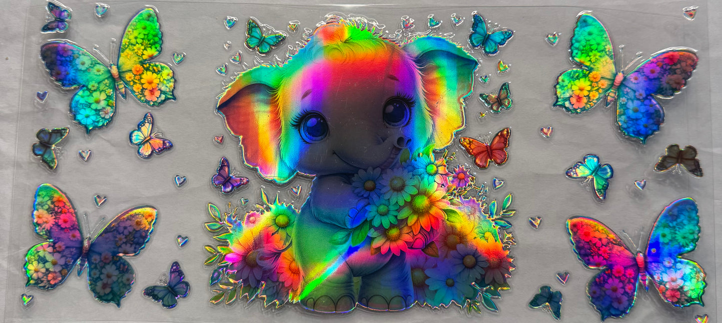 uvdtf transfer wrap holo elephant with butterfly’s
