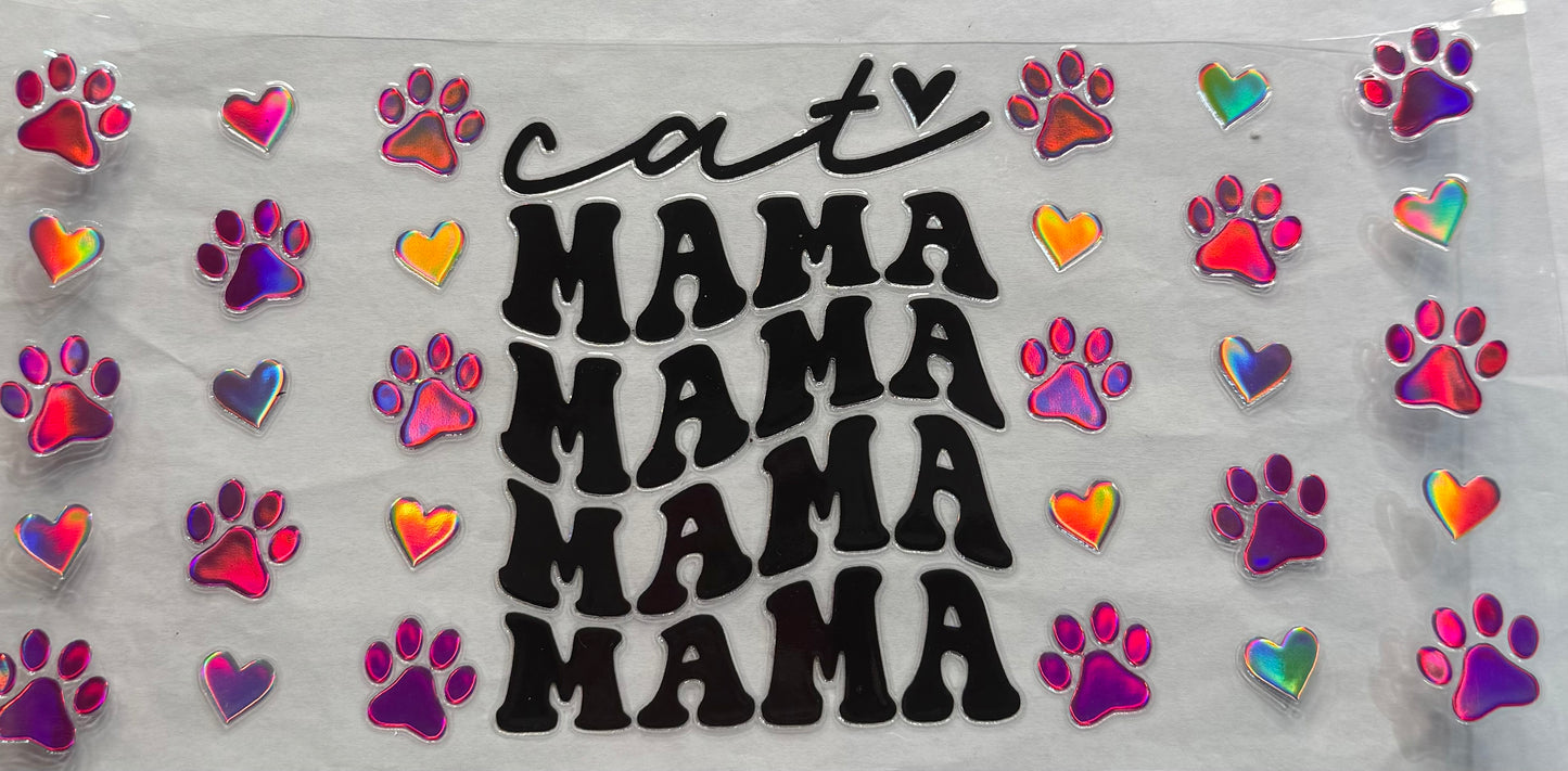 uvdtf transfer wrap holo cat mama with paw prints