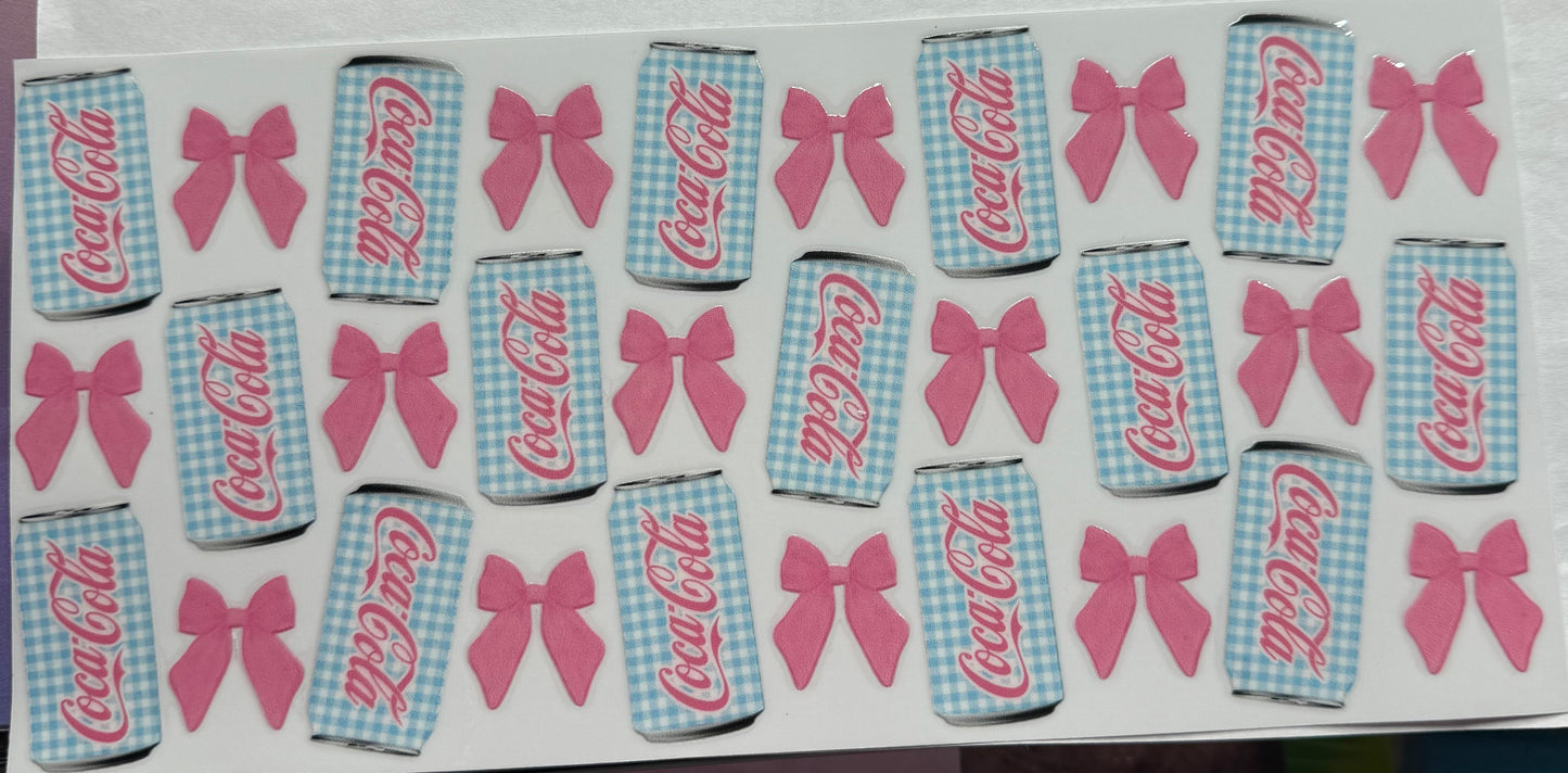 uvdtf transfer wrap Coca-cola drinks with bows