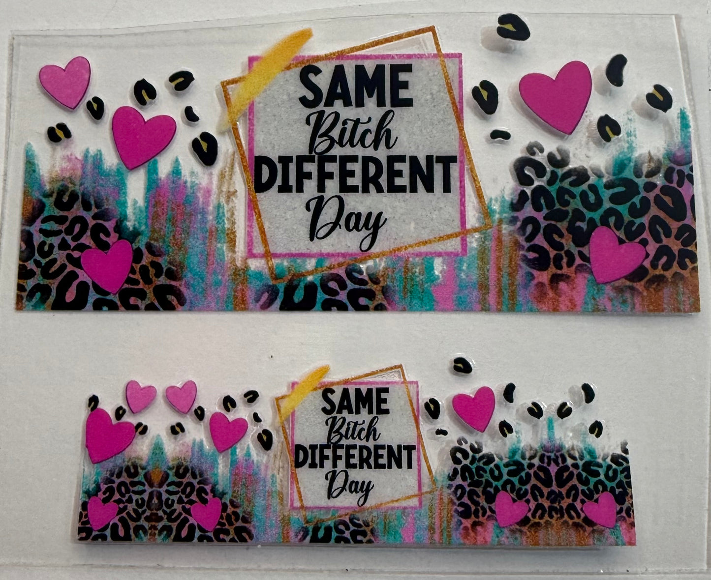 Mini Stanley keychains uvdtf wraps same bitch hearts cheetah