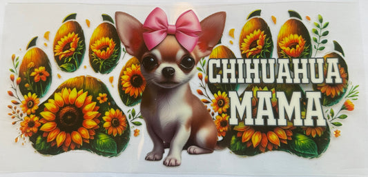 Cup wrap dtf  chihuahua mama with sunflowers paw prints