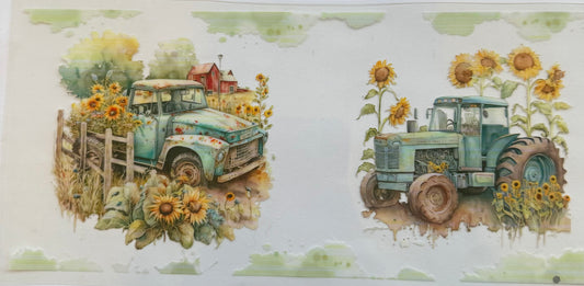 Cup wrap dtf old truck with tractor and sunflowers
