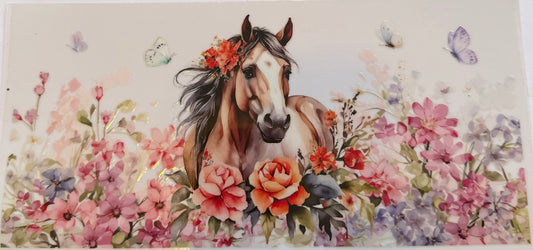 Cup wrap dtf horse  in floral with butterfly’s