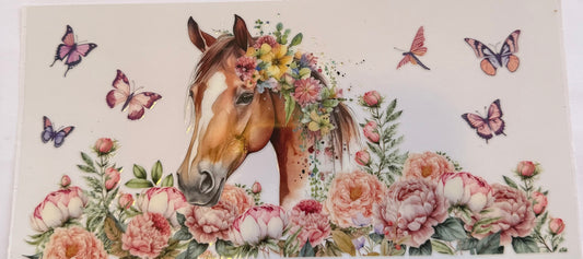 Cup wrap dtf horse with floral and butterfly’s