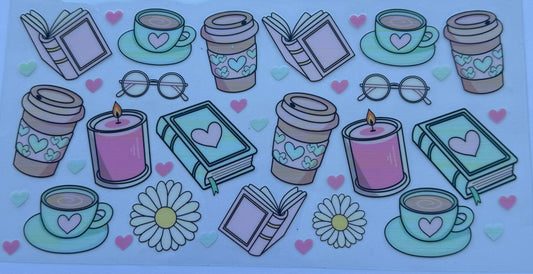 Cup wrap dtf coffee books candles floral