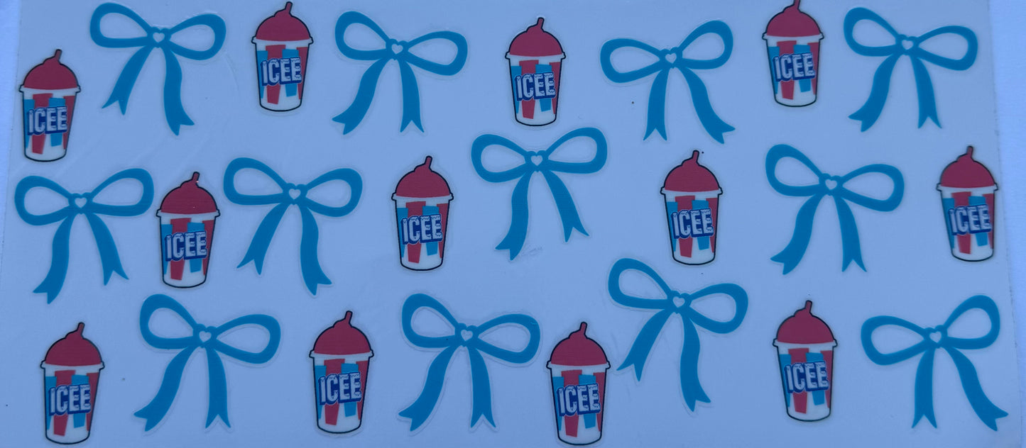 Cup wrap dtf red icee drinks with bows