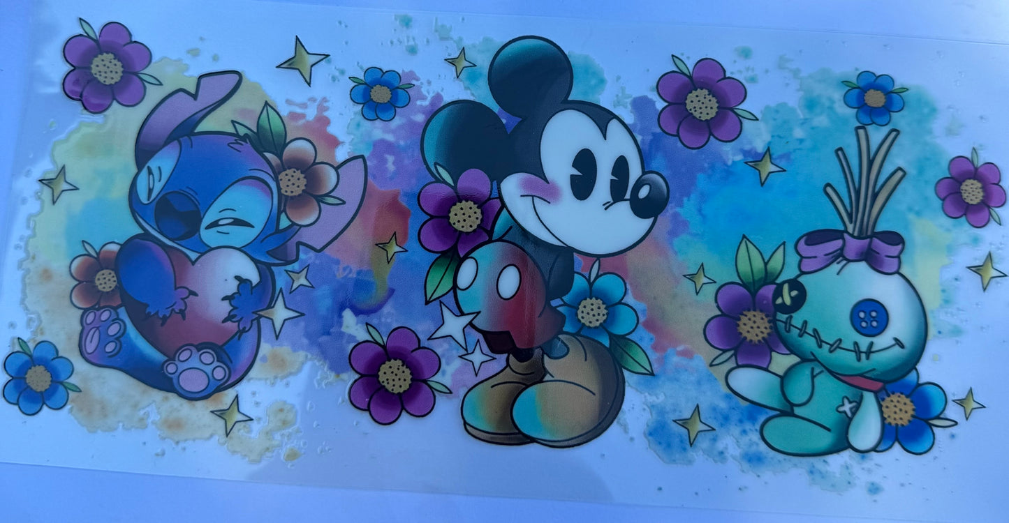 Cup wraps uvdtf Mickey Mouse and stitch tie dye