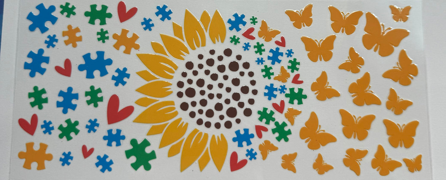Cup wraps uvdtf autism awareness sunflower butterfly’s hearts