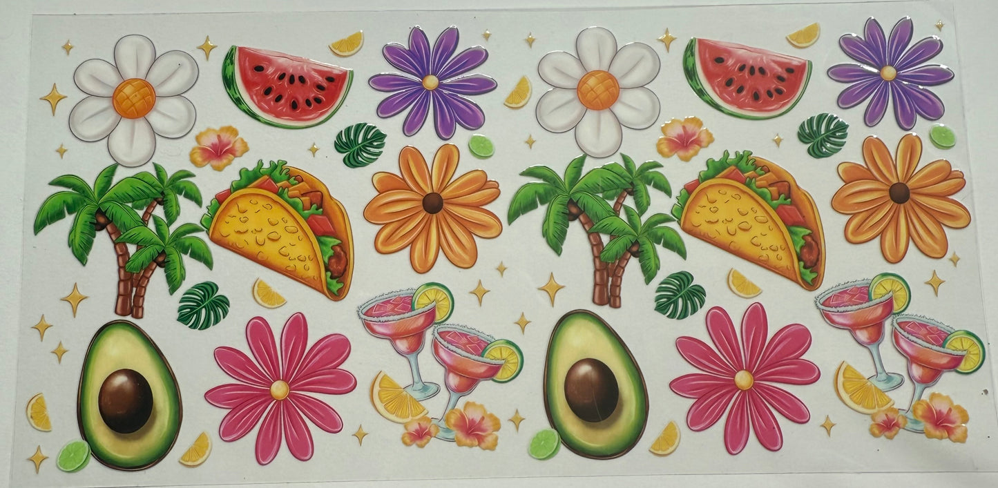Cup wraps uvdtf tropical summer floral tacos watermelon Pom tress drinks