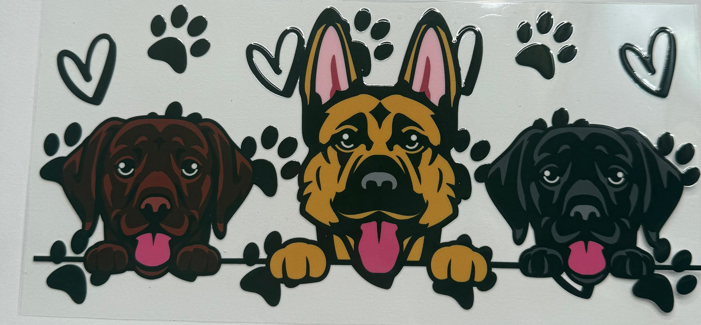 Cup wraps uvdtf dogs labs and German Shepard with paws and hearts