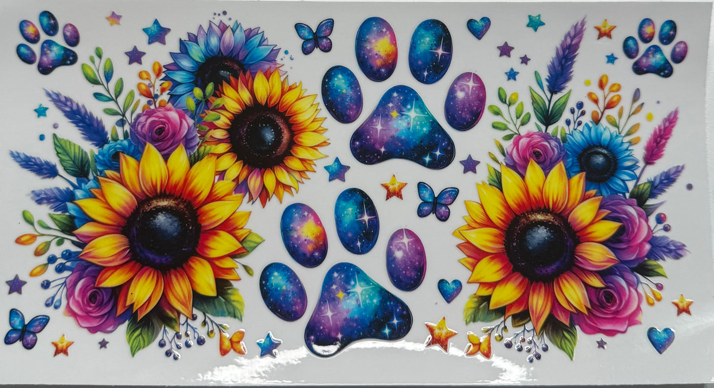 Cup wraps uvdtf galaxy paw print with sunflowers