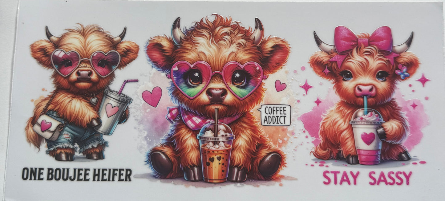 Cup wraps uvdtf bougie highland cow with coffee
