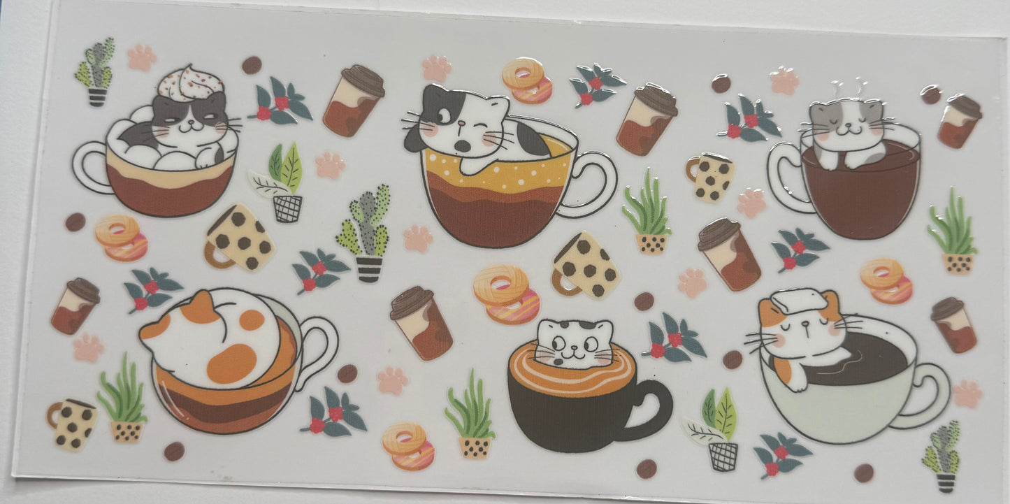 Cup wraps uvdtf cats in coffee cups