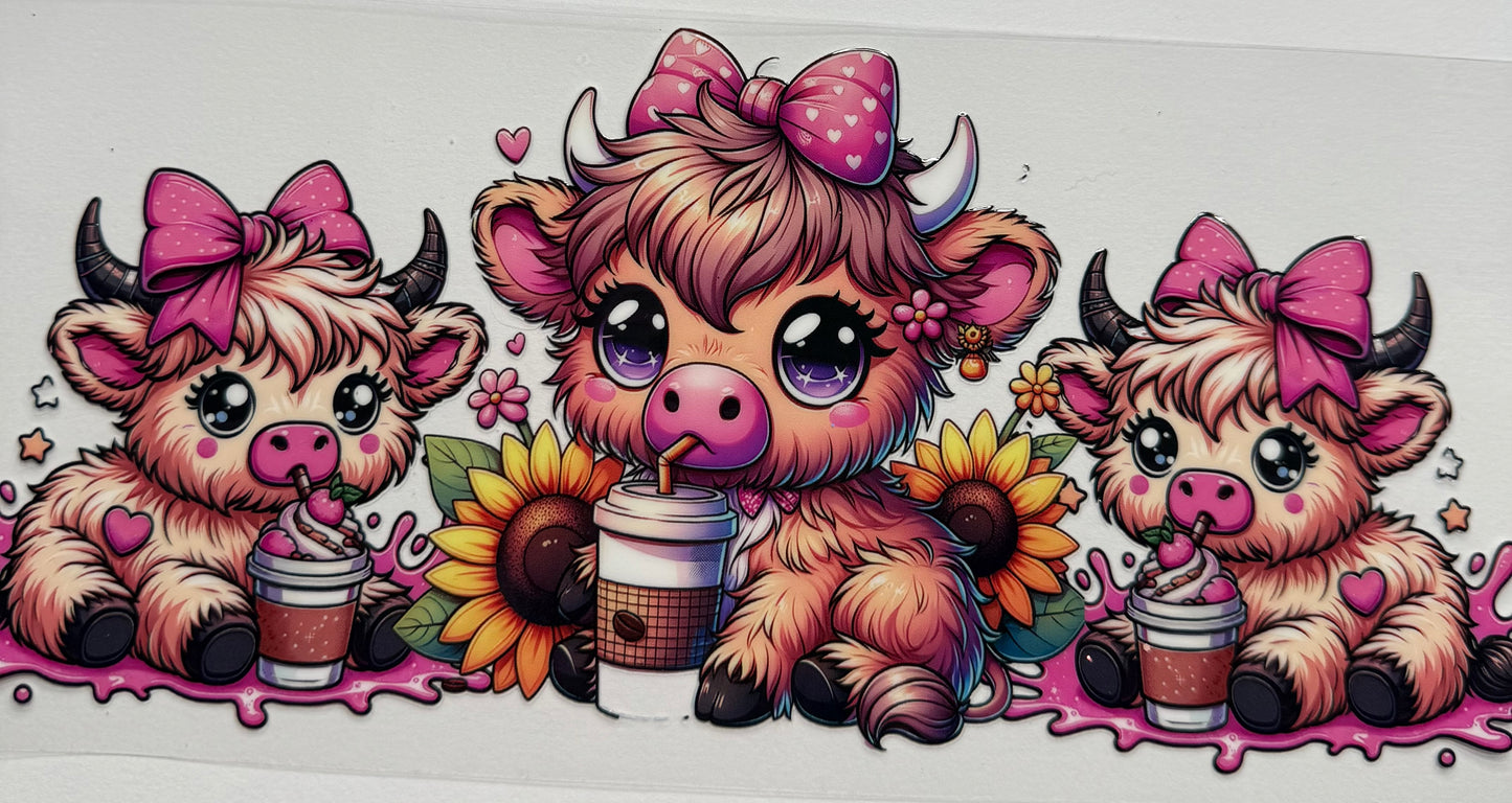 Cup wraps uvdtf highland cow with drinks floral