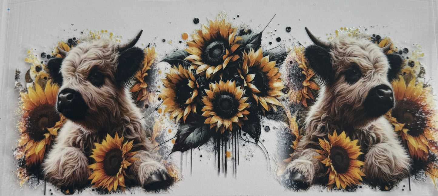 Cup wraps uvdtf sunflower highland cow