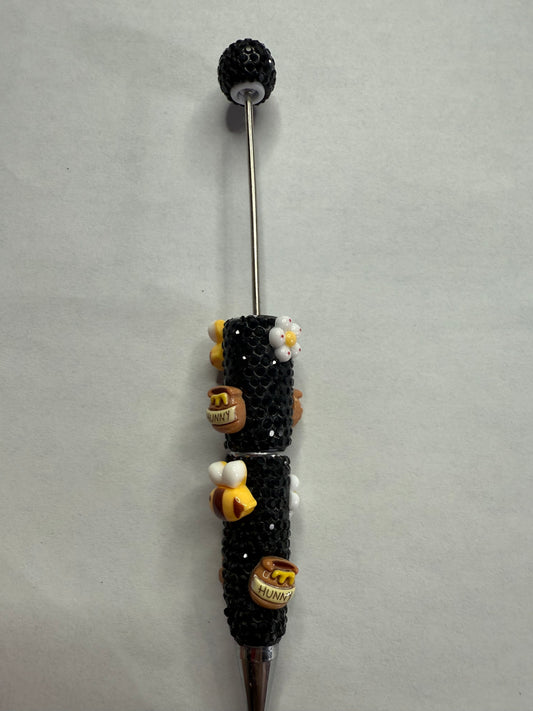 Beadable pens just the pen Black rhinestone honey pots bee and flowers