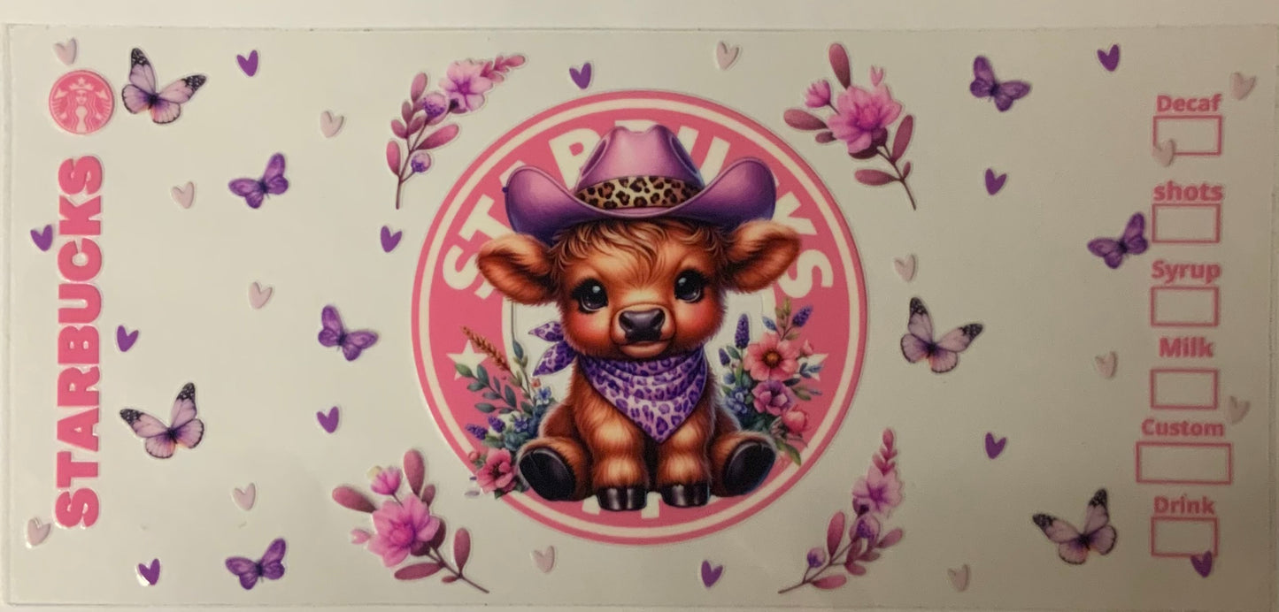 uvdtf transfer wrap Starbucks cowgirl highland cow