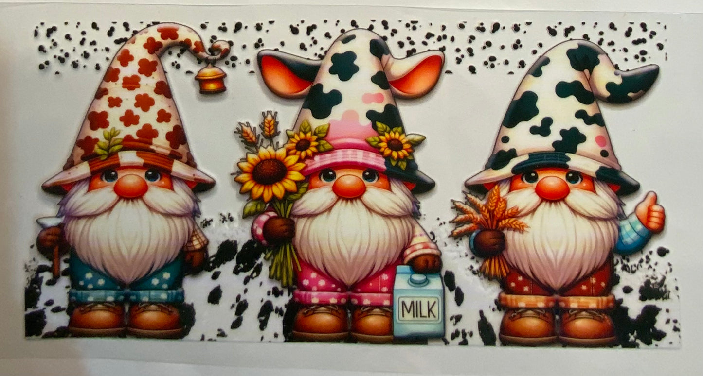 uvdtf transfer wrap gnomes cow theme