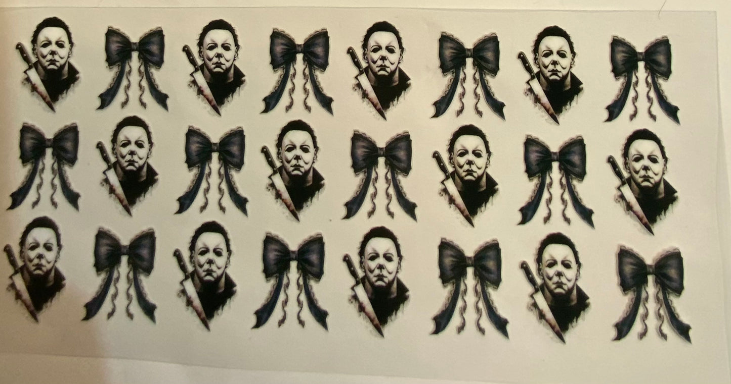 uvdtf transfer wrap Michael Myers with black bows