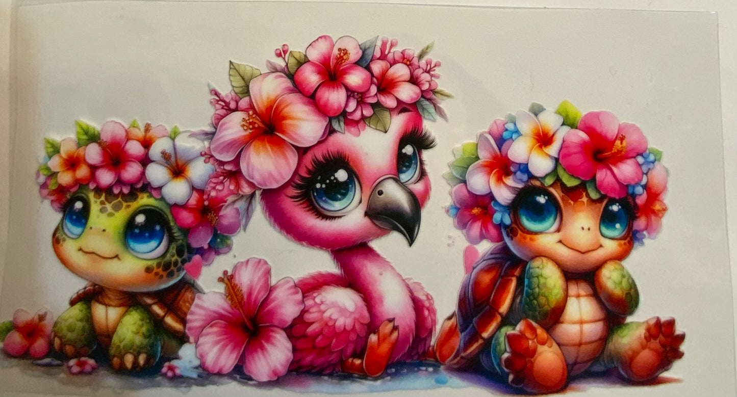 uvdtf transfer wrap flamingo with turtles floral