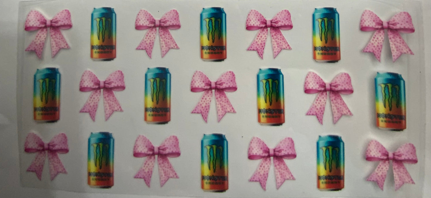 Cup wraps uvdtf monster drinks teal ombré with bows