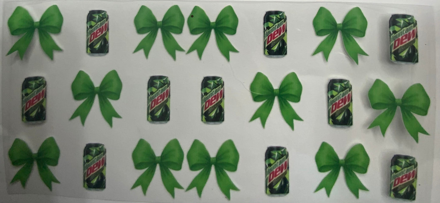Cup wraps uvdtf Mountain Dew drinks with bows