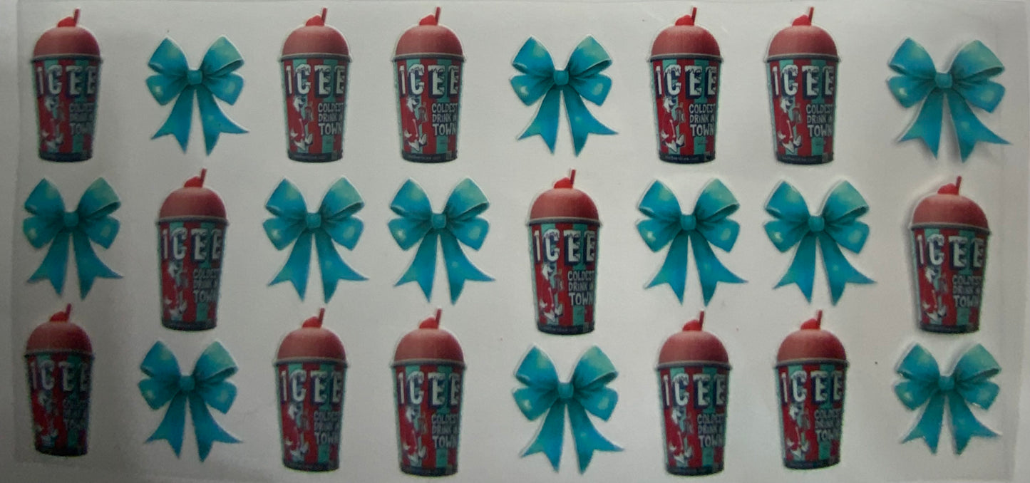 Cup wraps uvdtf Red icee with teal bows