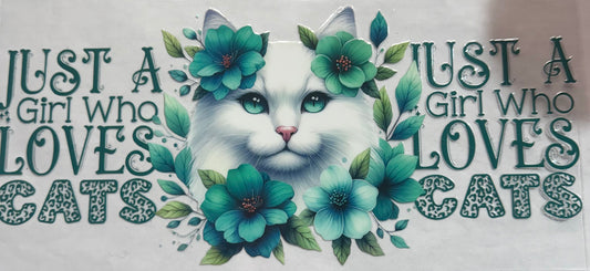 uvdtf  transfer wrap just a girl who loves cats teal