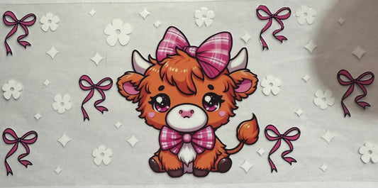 uvdtf  transfer wrap Pink highland cow floral and bows