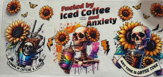 uvdtf  transfer wrap sunflower  Skull fueled by ice coffee