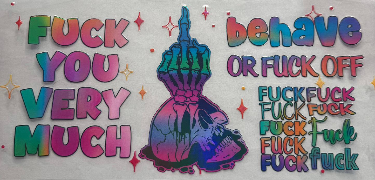 uvdtf  transfer wrap Holo skull hand fuck you