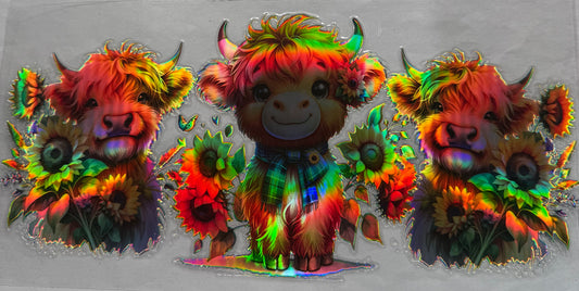 uvdtf  transfer wrap Holo sunflower highland cows