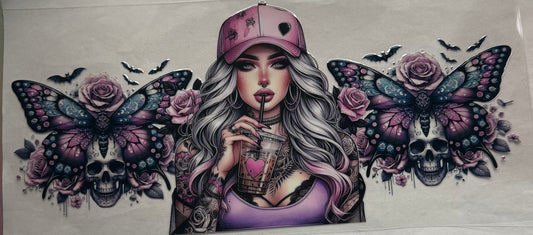 uvdtf  transfer wrap girl with butterfly and skulls
