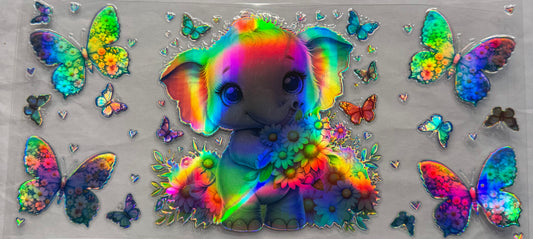 uvdtf  transfer wrap holo elephant with butterfly’s