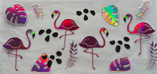 uvdtf  transfer wrap holo flamingos palm leafs