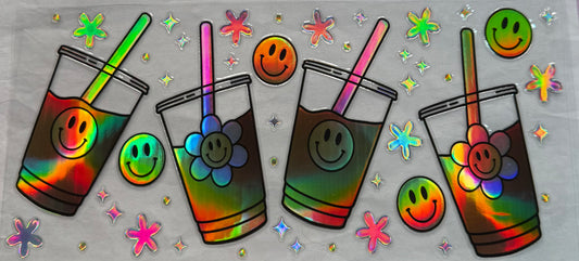 uvdtf  transfer wrap holo ice coffee drinks smiley faces