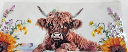 uvdtf  transfer wrap highland cow flowers sunflowers