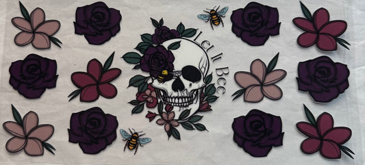 uvdtf  transfer wrap skull floral purple