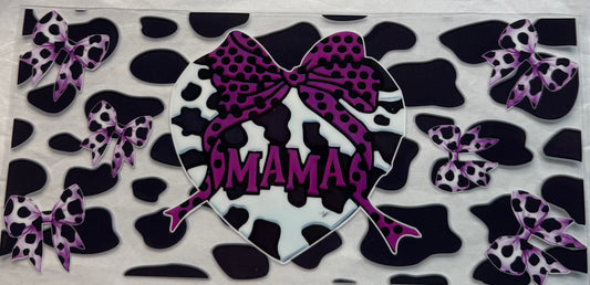 uvdtf  transfer wrap mama with cow print purple bow