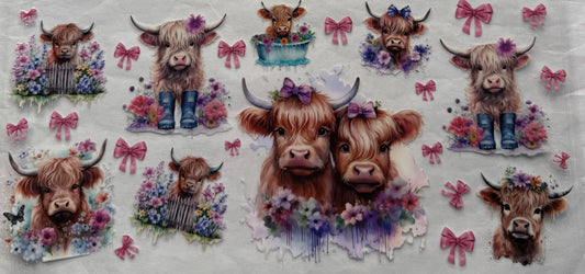 uvdtf  transfer wrap highland cows bows floral cute