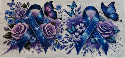uvdtf  transfer wrap blue ribbon roses butterfly