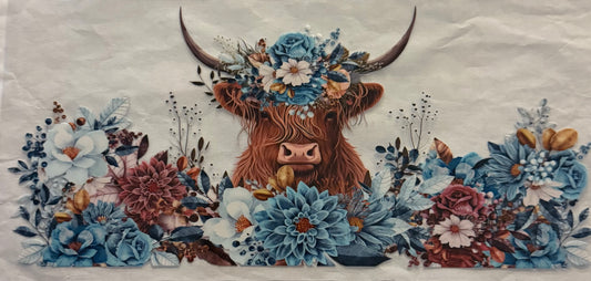 uvdtf  transfer wrap highland cow blue floral