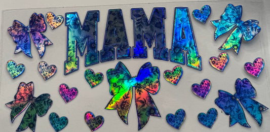 uvdtf  transfer wrap holo blue mama with bow