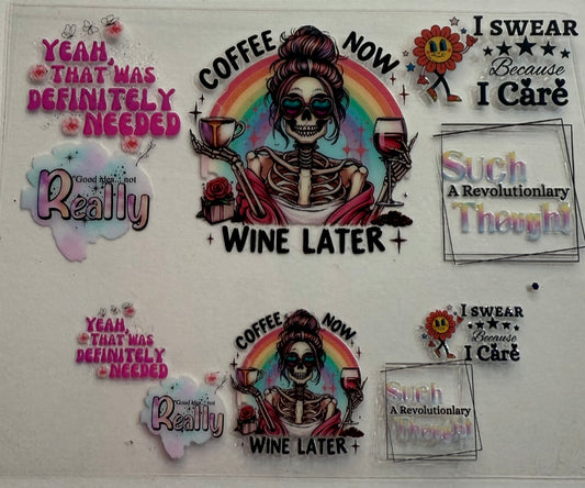 Mini Stanley keychains uvdtf wraps Skull coffee now wine later