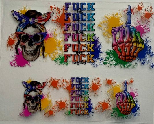 Mini Stanley keychains uvdtf wraps skull fuck everything rainbow